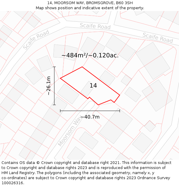 14, MOORSOM WAY, BROMSGROVE, B60 3SH: Plot and title map