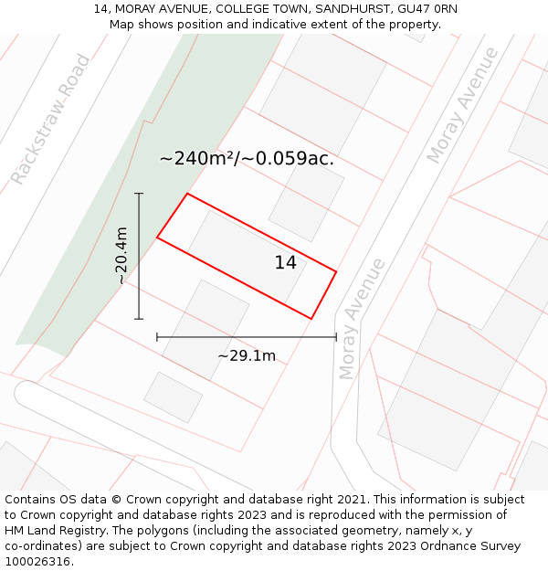 14, MORAY AVENUE, COLLEGE TOWN, SANDHURST, GU47 0RN: Plot and title map