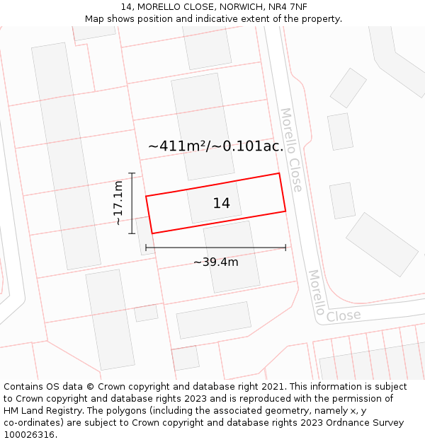 14, MORELLO CLOSE, NORWICH, NR4 7NF: Plot and title map