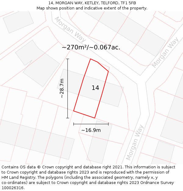 14, MORGAN WAY, KETLEY, TELFORD, TF1 5FB: Plot and title map