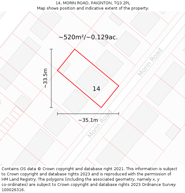 14, MORIN ROAD, PAIGNTON, TQ3 2PL: Plot and title map