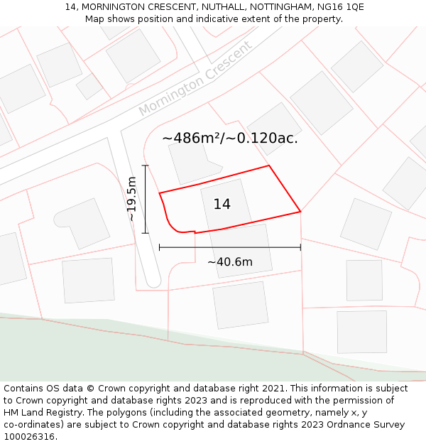14, MORNINGTON CRESCENT, NUTHALL, NOTTINGHAM, NG16 1QE: Plot and title map