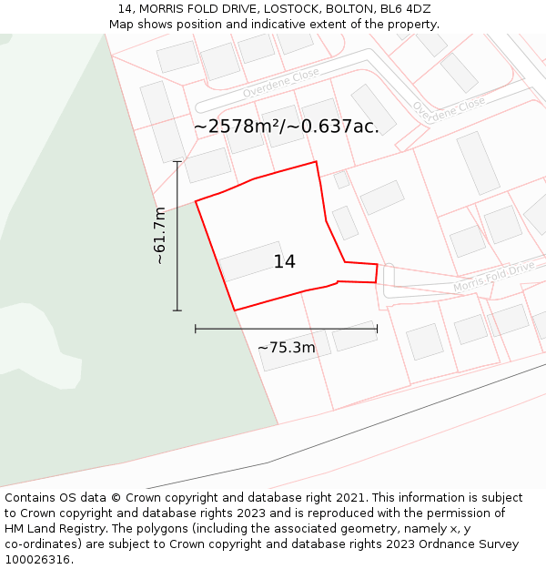 14, MORRIS FOLD DRIVE, LOSTOCK, BOLTON, BL6 4DZ: Plot and title map