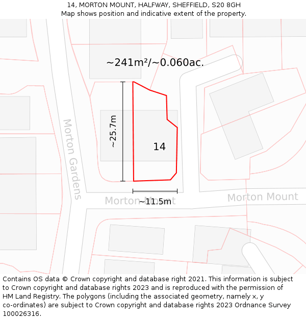 14, MORTON MOUNT, HALFWAY, SHEFFIELD, S20 8GH: Plot and title map