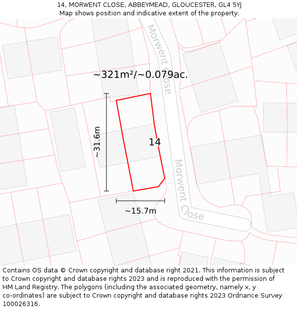 14, MORWENT CLOSE, ABBEYMEAD, GLOUCESTER, GL4 5YJ: Plot and title map