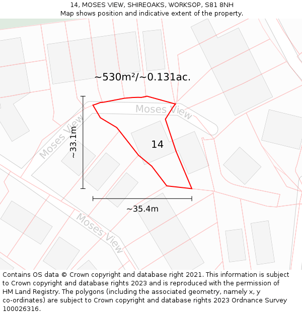 14, MOSES VIEW, SHIREOAKS, WORKSOP, S81 8NH: Plot and title map