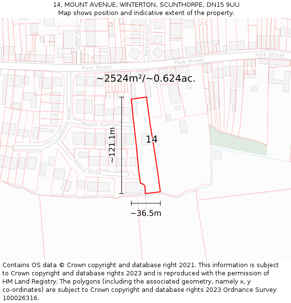 14, MOUNT AVENUE, WINTERTON, SCUNTHORPE, DN15 9UU: Plot and title map