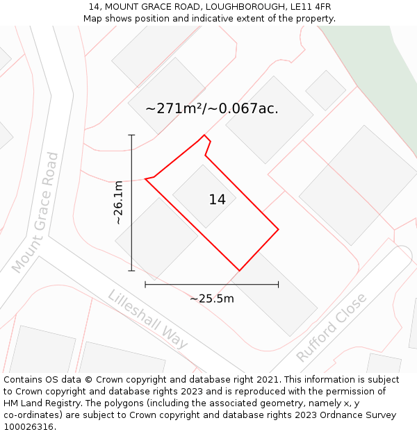 14, MOUNT GRACE ROAD, LOUGHBOROUGH, LE11 4FR: Plot and title map