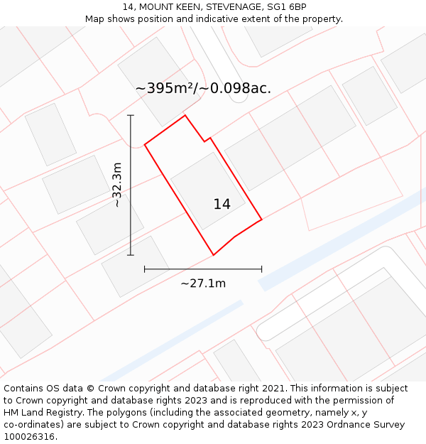 14, MOUNT KEEN, STEVENAGE, SG1 6BP: Plot and title map