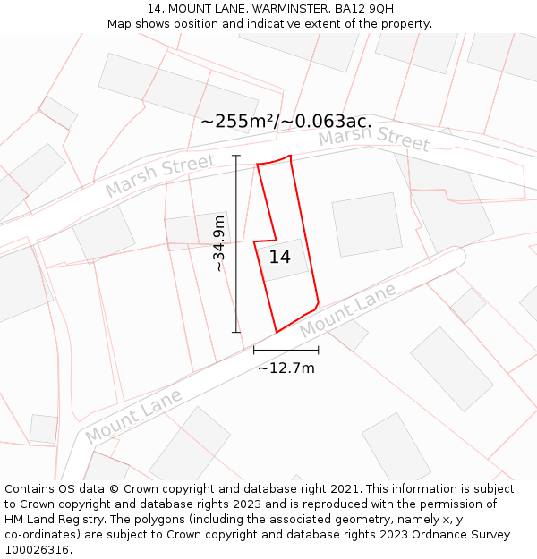 14, MOUNT LANE, WARMINSTER, BA12 9QH: Plot and title map
