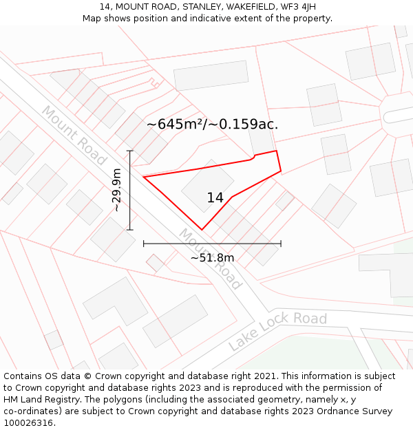 14, MOUNT ROAD, STANLEY, WAKEFIELD, WF3 4JH: Plot and title map