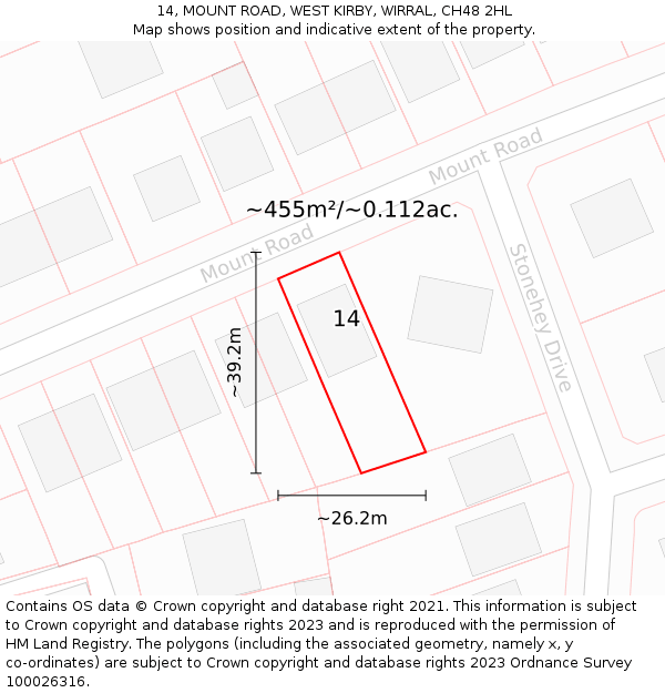 14, MOUNT ROAD, WEST KIRBY, WIRRAL, CH48 2HL: Plot and title map