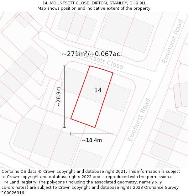14, MOUNTSETT CLOSE, DIPTON, STANLEY, DH9 9LL: Plot and title map
