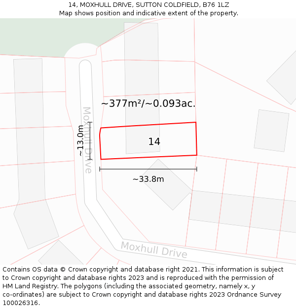 14, MOXHULL DRIVE, SUTTON COLDFIELD, B76 1LZ: Plot and title map