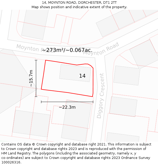 14, MOYNTON ROAD, DORCHESTER, DT1 2TT: Plot and title map