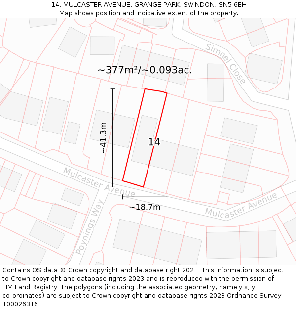 14, MULCASTER AVENUE, GRANGE PARK, SWINDON, SN5 6EH: Plot and title map