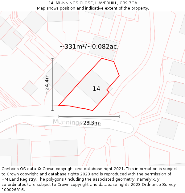 14, MUNNINGS CLOSE, HAVERHILL, CB9 7GA: Plot and title map