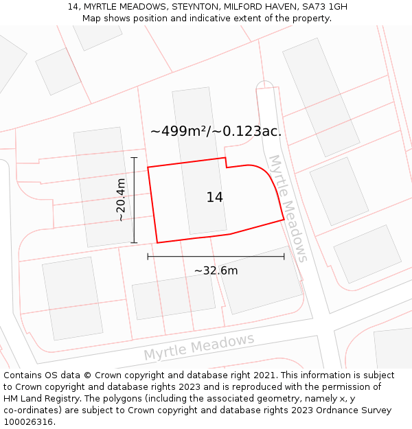 14, MYRTLE MEADOWS, STEYNTON, MILFORD HAVEN, SA73 1GH: Plot and title map