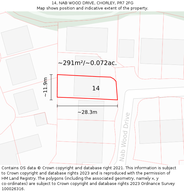 14, NAB WOOD DRIVE, CHORLEY, PR7 2FG: Plot and title map