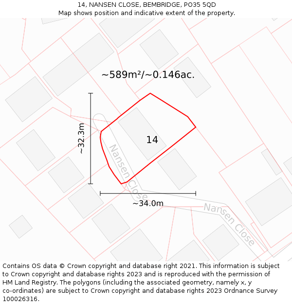 14, NANSEN CLOSE, BEMBRIDGE, PO35 5QD: Plot and title map