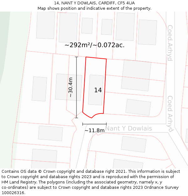 14, NANT Y DOWLAIS, CARDIFF, CF5 4UA: Plot and title map