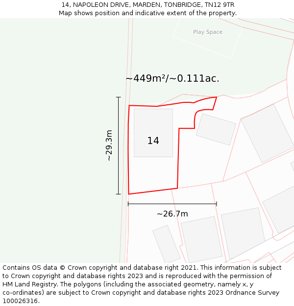 14, NAPOLEON DRIVE, MARDEN, TONBRIDGE, TN12 9TR: Plot and title map
