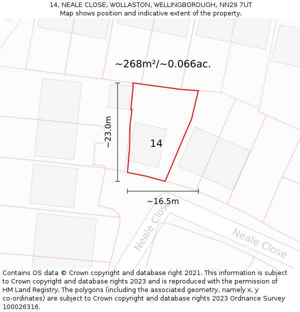 14, NEALE CLOSE, WOLLASTON, WELLINGBOROUGH, NN29 7UT: Plot and title map