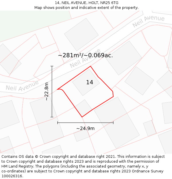 14, NEIL AVENUE, HOLT, NR25 6TG: Plot and title map