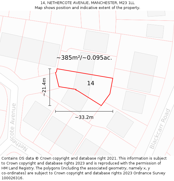 14, NETHERCOTE AVENUE, MANCHESTER, M23 1LL: Plot and title map