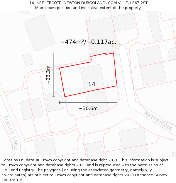 14, NETHERCOTE, NEWTON BURGOLAND, COALVILLE, LE67 2ST: Plot and title map