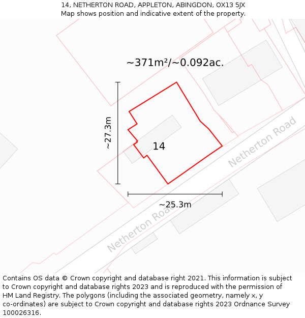 14, NETHERTON ROAD, APPLETON, ABINGDON, OX13 5JX: Plot and title map