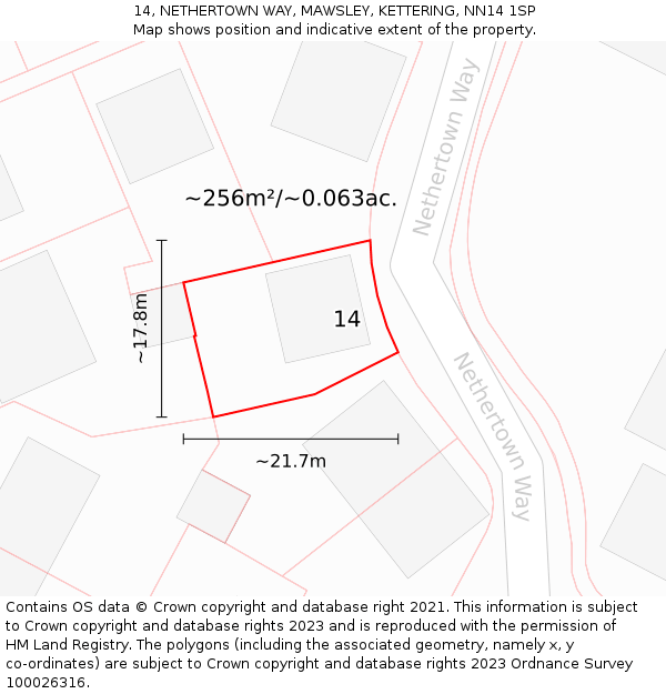 14, NETHERTOWN WAY, MAWSLEY, KETTERING, NN14 1SP: Plot and title map