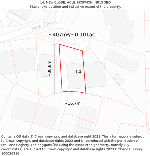 14, NEW CLOSE, ACLE, NORWICH, NR13 3BG: Plot and title map