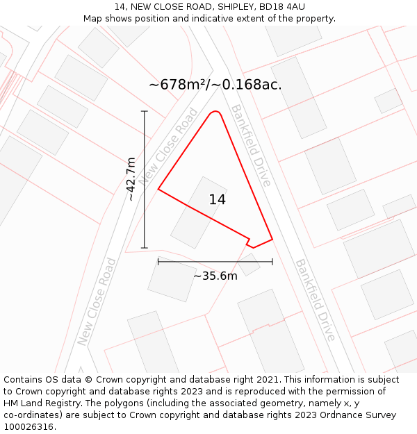14, NEW CLOSE ROAD, SHIPLEY, BD18 4AU: Plot and title map