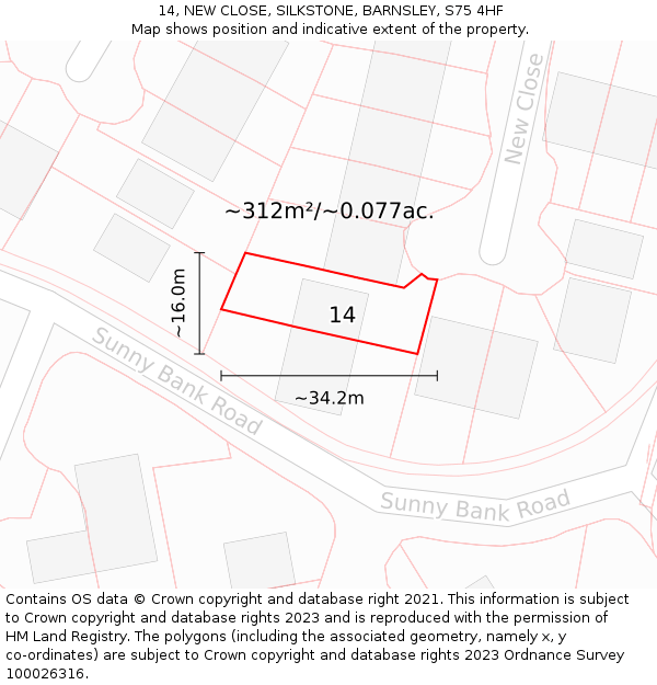 14, NEW CLOSE, SILKSTONE, BARNSLEY, S75 4HF: Plot and title map