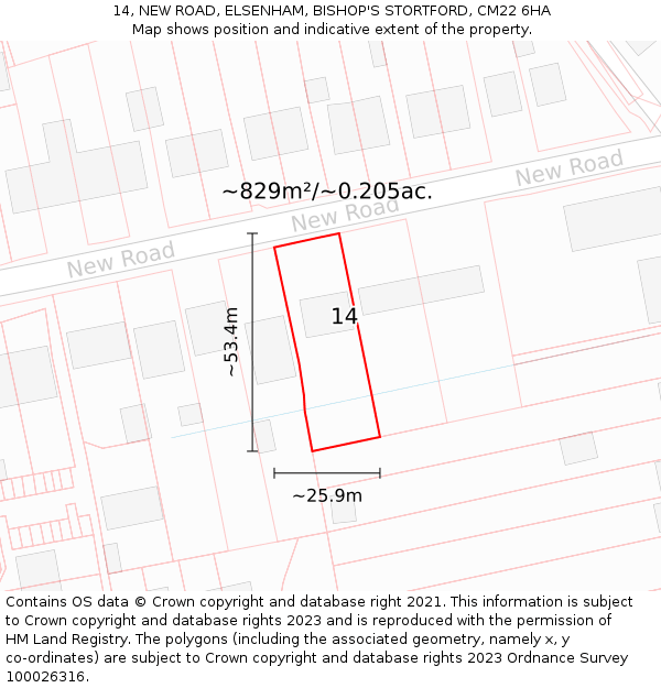 14, NEW ROAD, ELSENHAM, BISHOP'S STORTFORD, CM22 6HA: Plot and title map