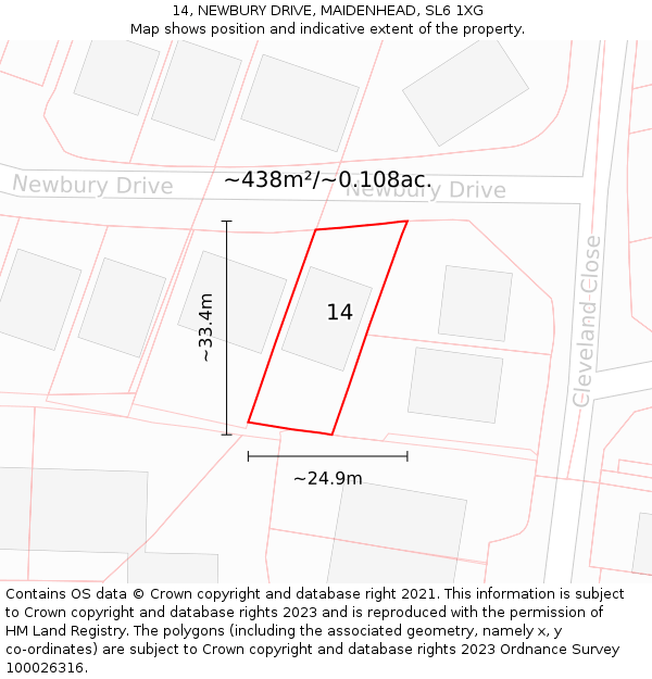 14, NEWBURY DRIVE, MAIDENHEAD, SL6 1XG: Plot and title map