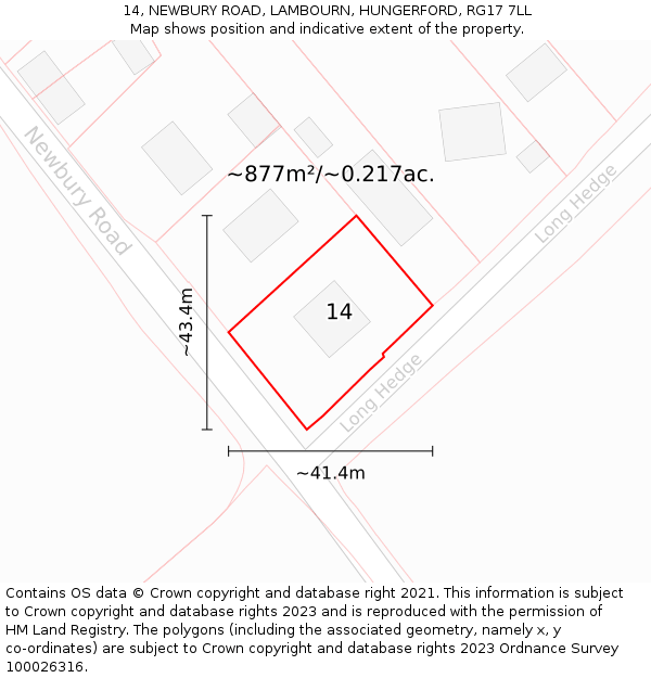 14, NEWBURY ROAD, LAMBOURN, HUNGERFORD, RG17 7LL: Plot and title map