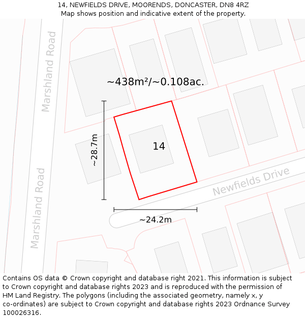 14, NEWFIELDS DRIVE, MOORENDS, DONCASTER, DN8 4RZ: Plot and title map