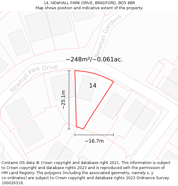 14, NEWHALL PARK DRIVE, BRADFORD, BD5 8BR: Plot and title map
