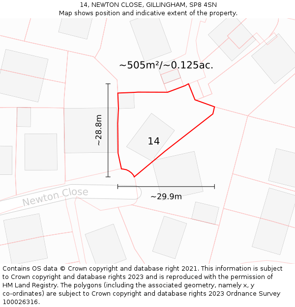 14, NEWTON CLOSE, GILLINGHAM, SP8 4SN: Plot and title map