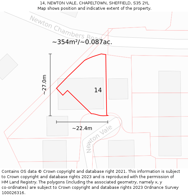 14, NEWTON VALE, CHAPELTOWN, SHEFFIELD, S35 2YL: Plot and title map