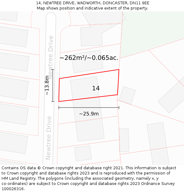 14, NEWTREE DRIVE, WADWORTH, DONCASTER, DN11 9EE: Plot and title map