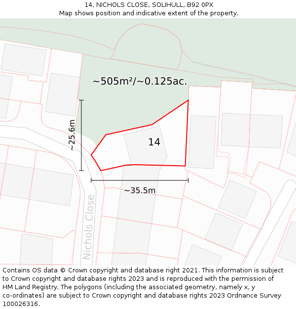 14, NICHOLS CLOSE, SOLIHULL, B92 0PX: Plot and title map
