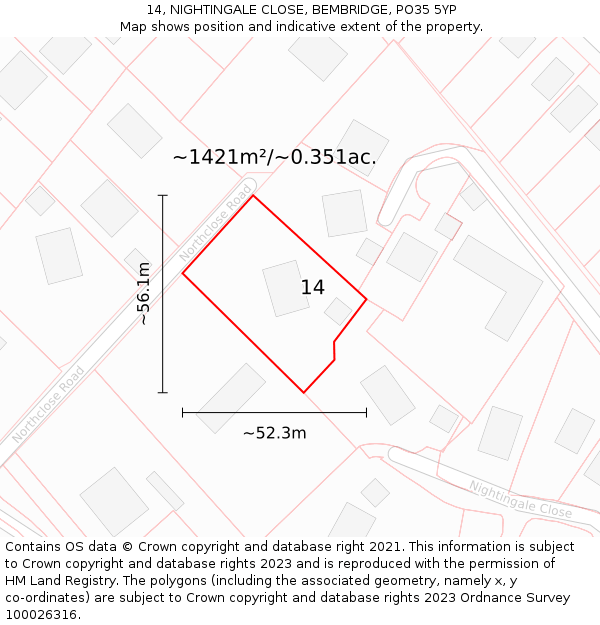 14, NIGHTINGALE CLOSE, BEMBRIDGE, PO35 5YP: Plot and title map