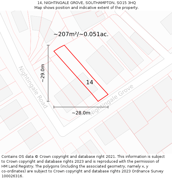 14, NIGHTINGALE GROVE, SOUTHAMPTON, SO15 3HQ: Plot and title map