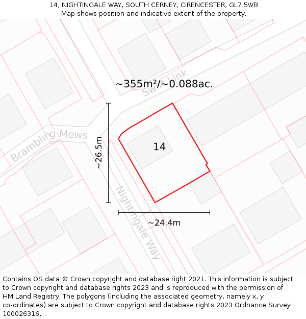 14, NIGHTINGALE WAY, SOUTH CERNEY, CIRENCESTER, GL7 5WB: Plot and title map
