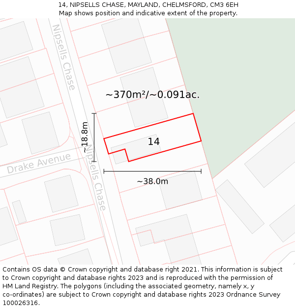 14, NIPSELLS CHASE, MAYLAND, CHELMSFORD, CM3 6EH: Plot and title map