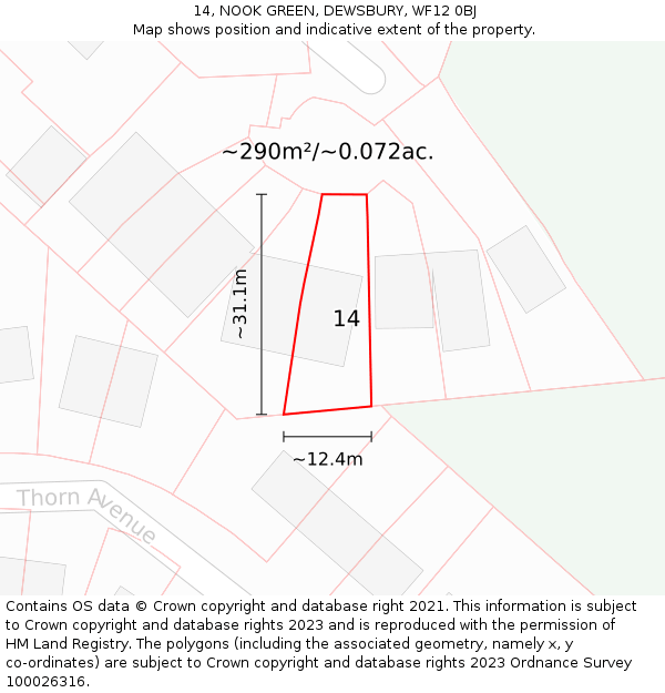 14, NOOK GREEN, DEWSBURY, WF12 0BJ: Plot and title map