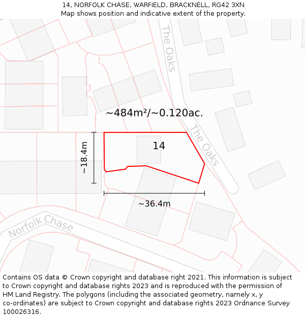 14, NORFOLK CHASE, WARFIELD, BRACKNELL, RG42 3XN: Plot and title map